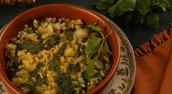 Il riso con ruchetta e gamberi, ricetta storica delle sorelle Faniglione de “Il Ceppo” di Agropoli